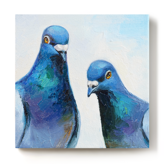 Original Curious Pigeons Oil Painting