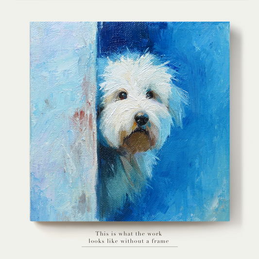 Original White Dog Oil Painting