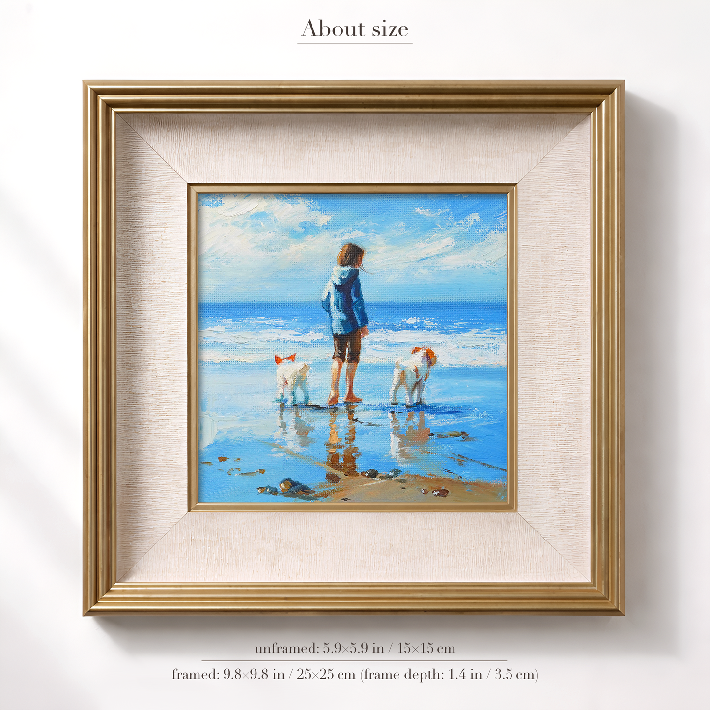Original Beach Girl with Dogs Oil Painting