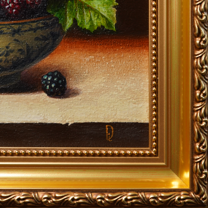Original Blackberries in a Cup Oil Painting