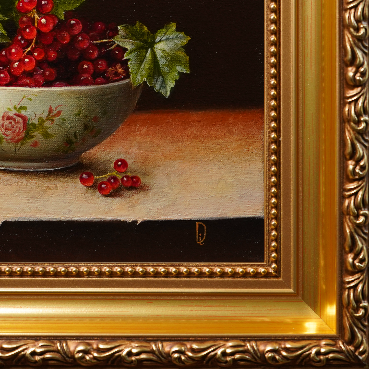 Original Red Currants in a Cup Oil Painting