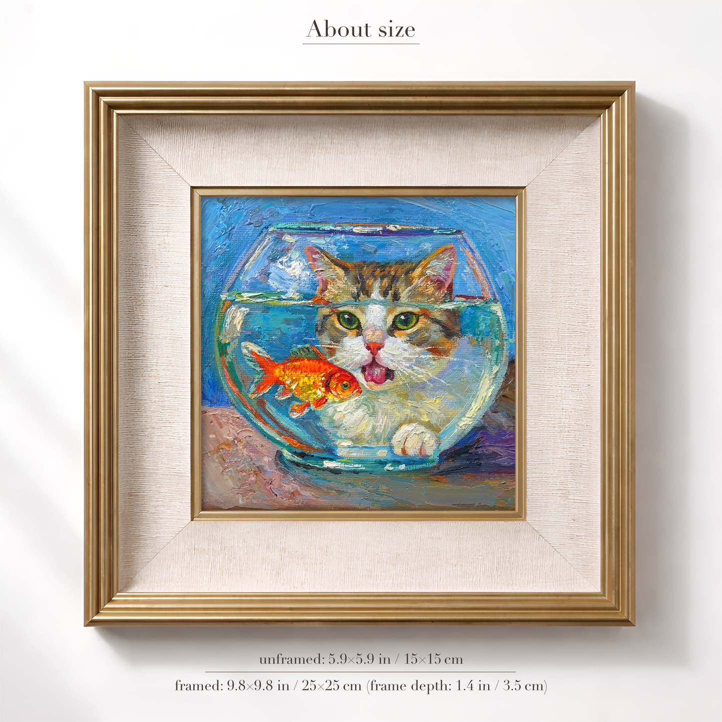Original Cat & Goldfish Aquarium Oil Painting