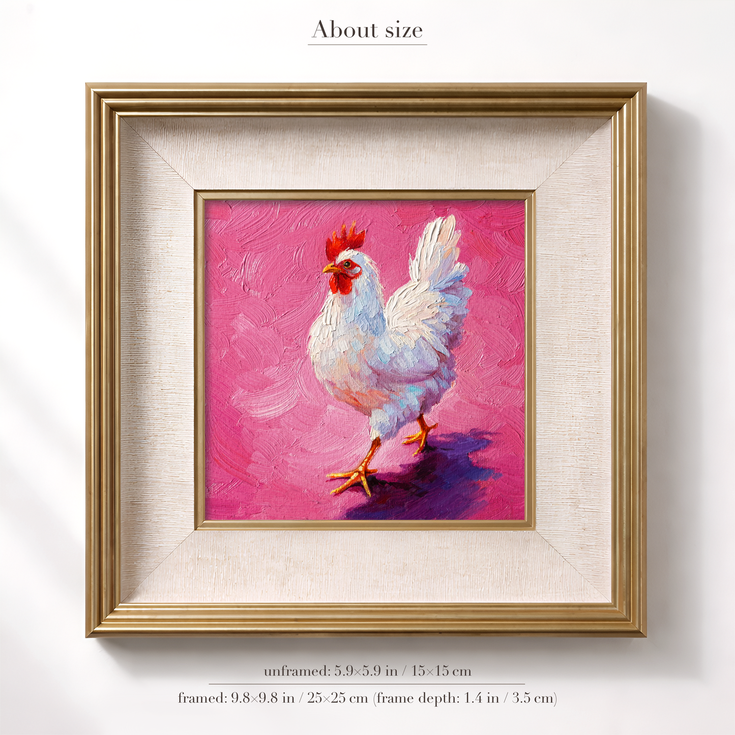 Original White Rooster Oil Painting