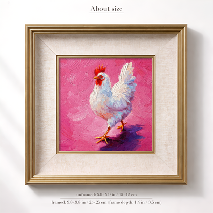 Original White Rooster Oil Painting