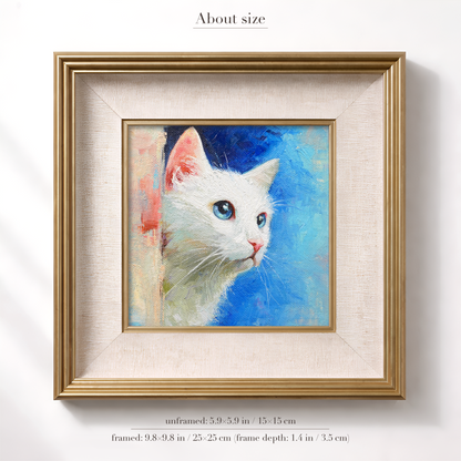 Original White Cat Oil Painting