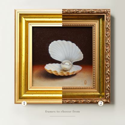 Original Seashell Pearl Miniature Oil Painting