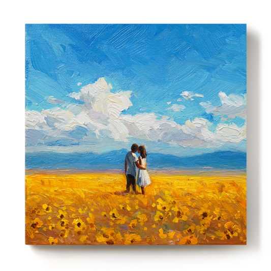 Original Couple in Sunflower Field Oil Painting