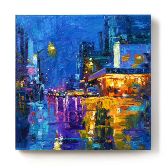 Original Rainy City Night Oil Painting