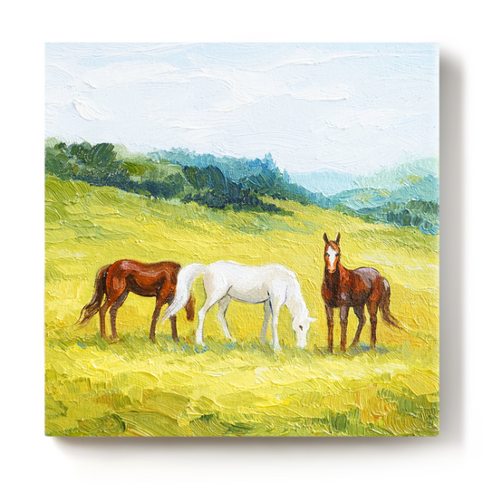 Original Horses in a Field Oil Painting