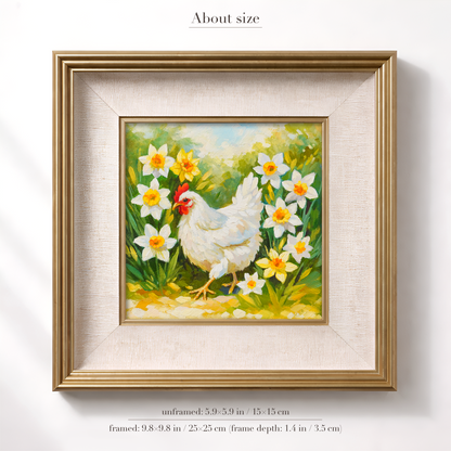 Original White Chicken Oil Painting