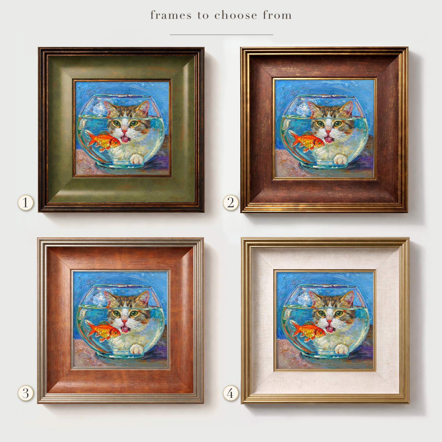 Original Cat & Goldfish Aquarium Oil Painting