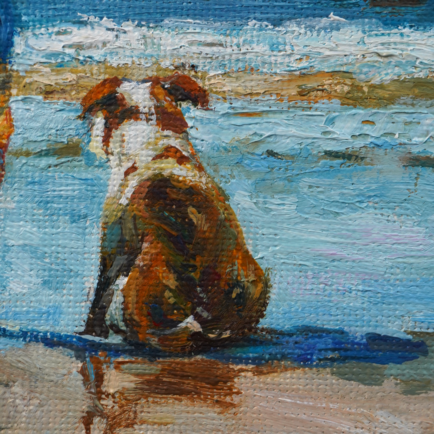 Original Coastal Girl with Dogs Oil Painting