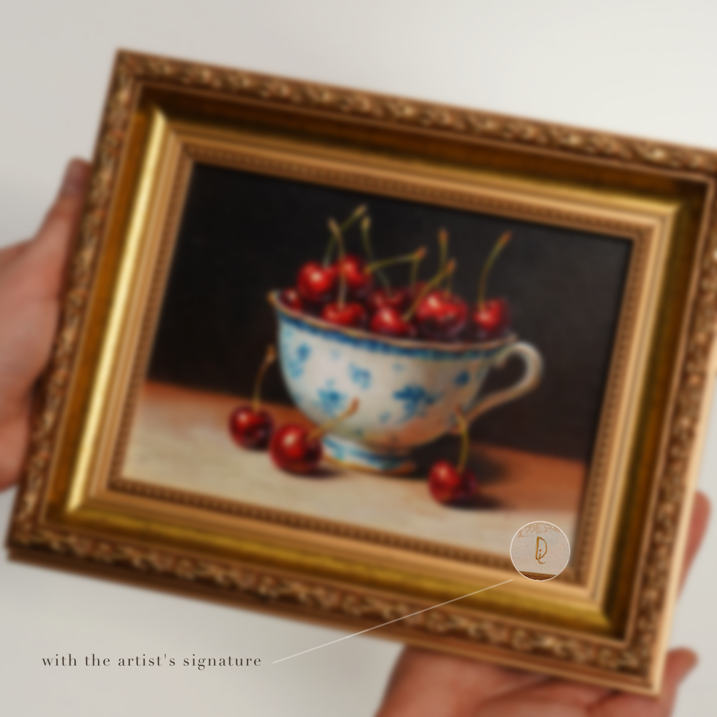 Original Cherries in a Cup Oil Painting
