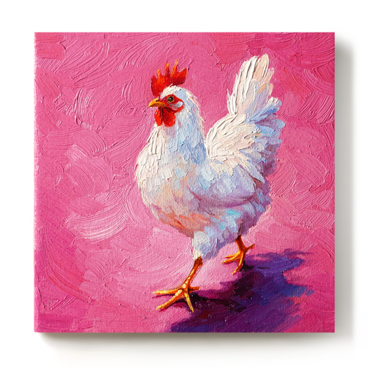 Original White Rooster Oil Painting