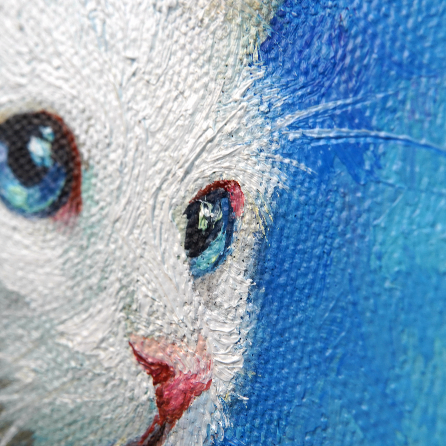 Original White Cat Oil Painting