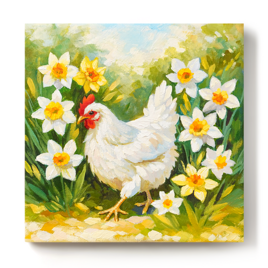 Original White Chicken Oil Painting