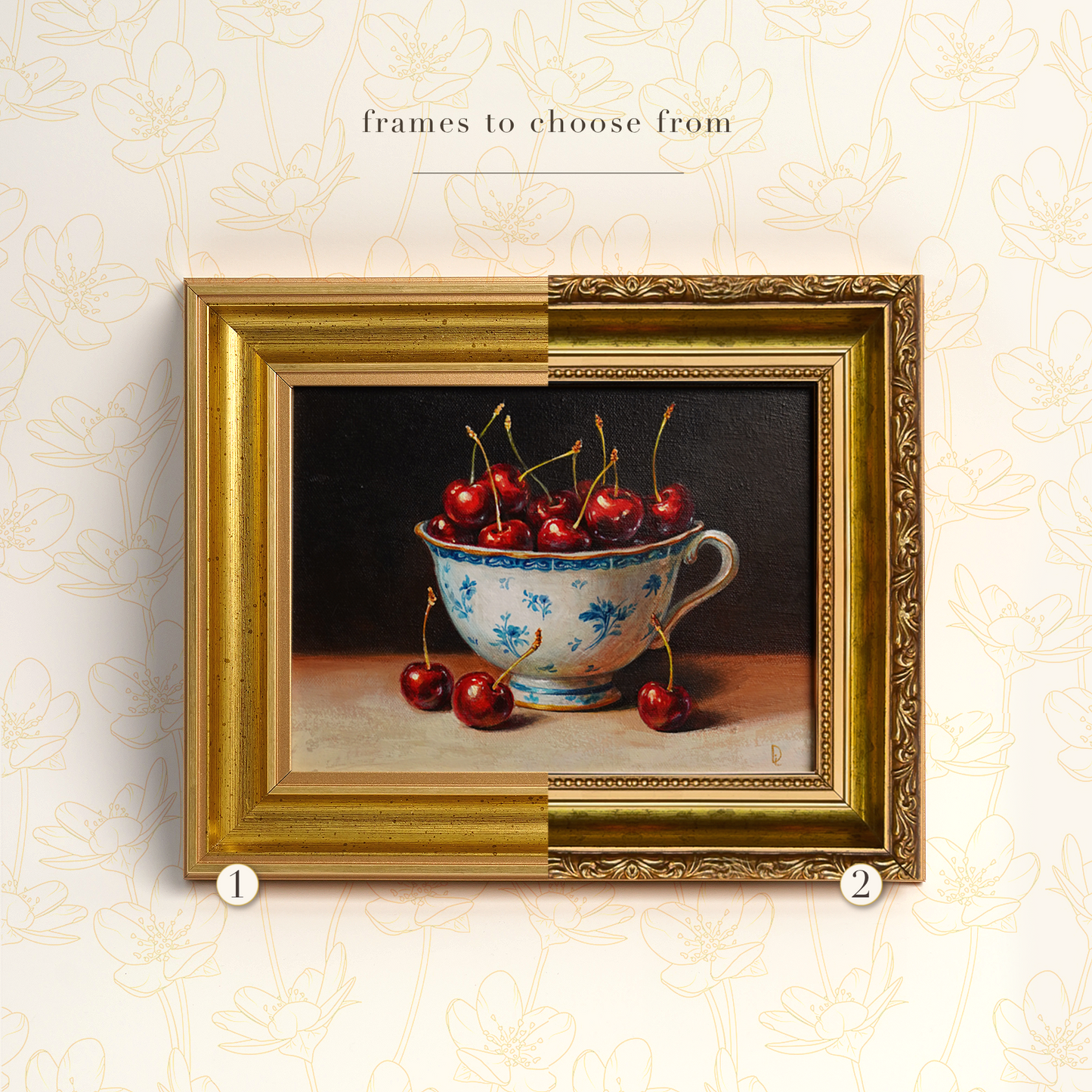 Original Cherries in a Cup Oil Painting