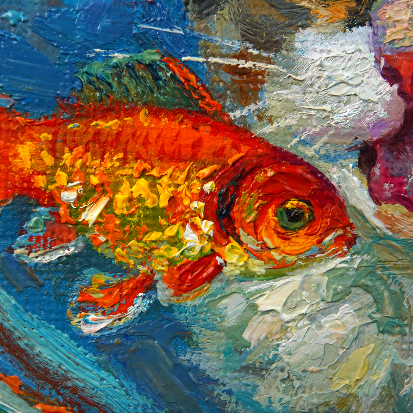 Original Cat & Goldfish Aquarium Oil Painting