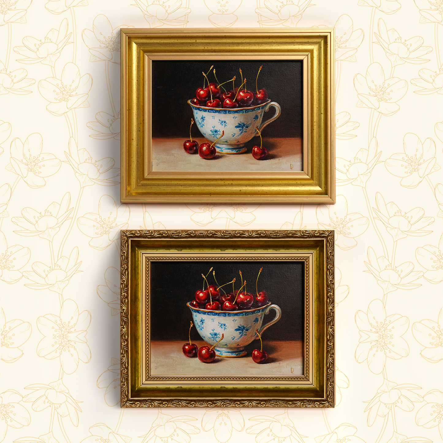 Original Cherries in a Cup Oil Painting