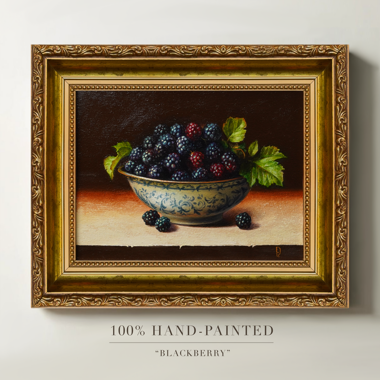 Original Blackberries in a Cup Oil Painting