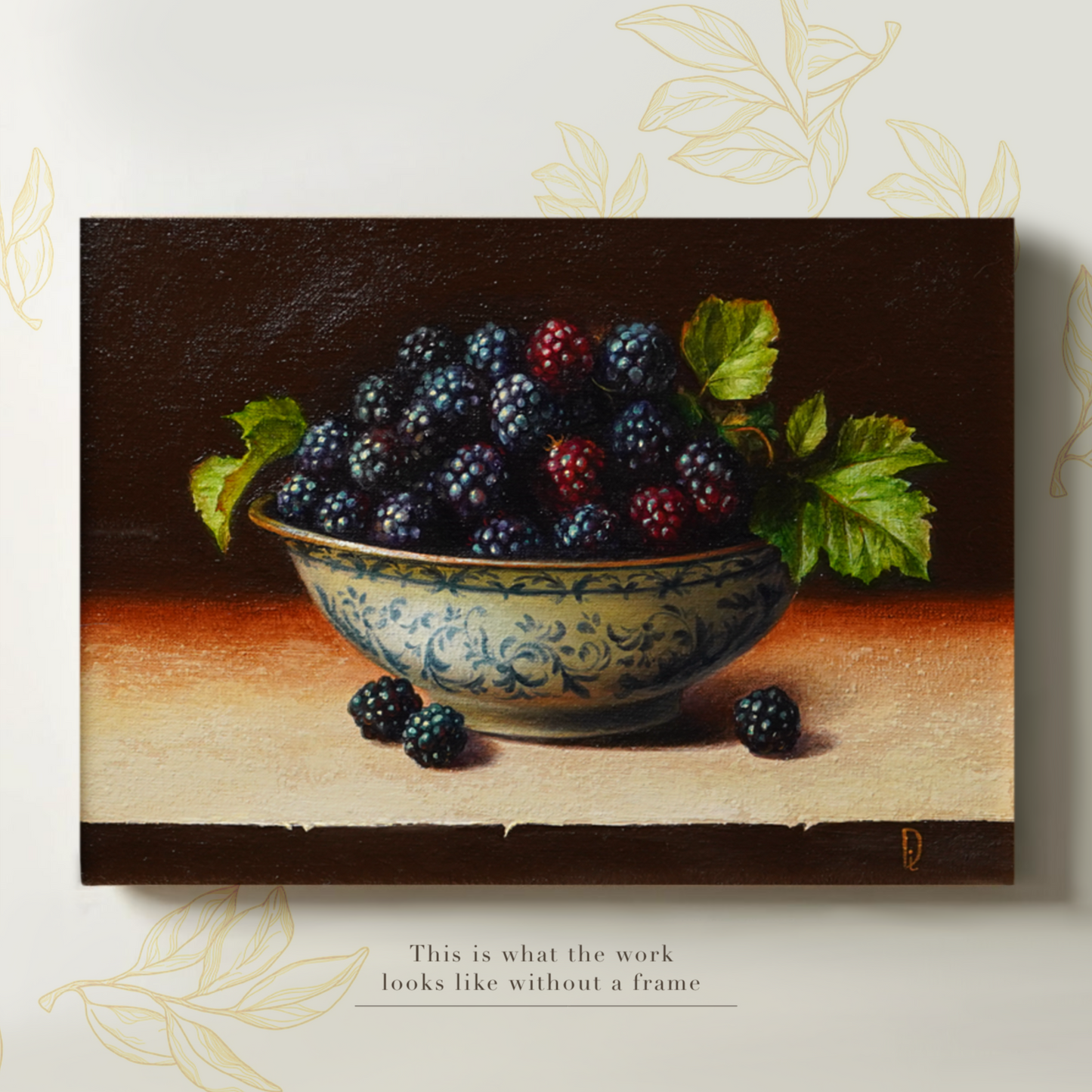 Original Blackberries in a Cup Oil Painting