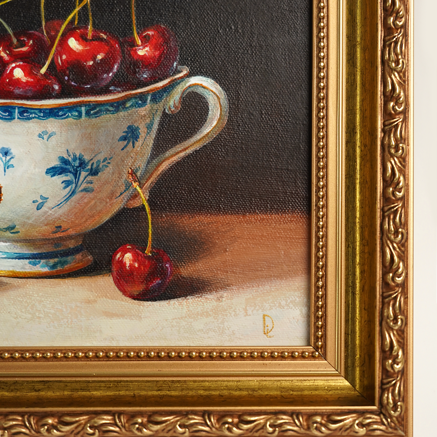 Original Cherries in a Cup Oil Painting