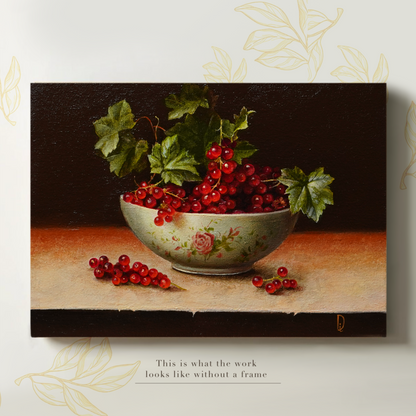 Original Red Currants in a Cup Oil Painting