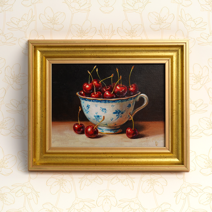 Original Cherries in a Cup Oil Painting