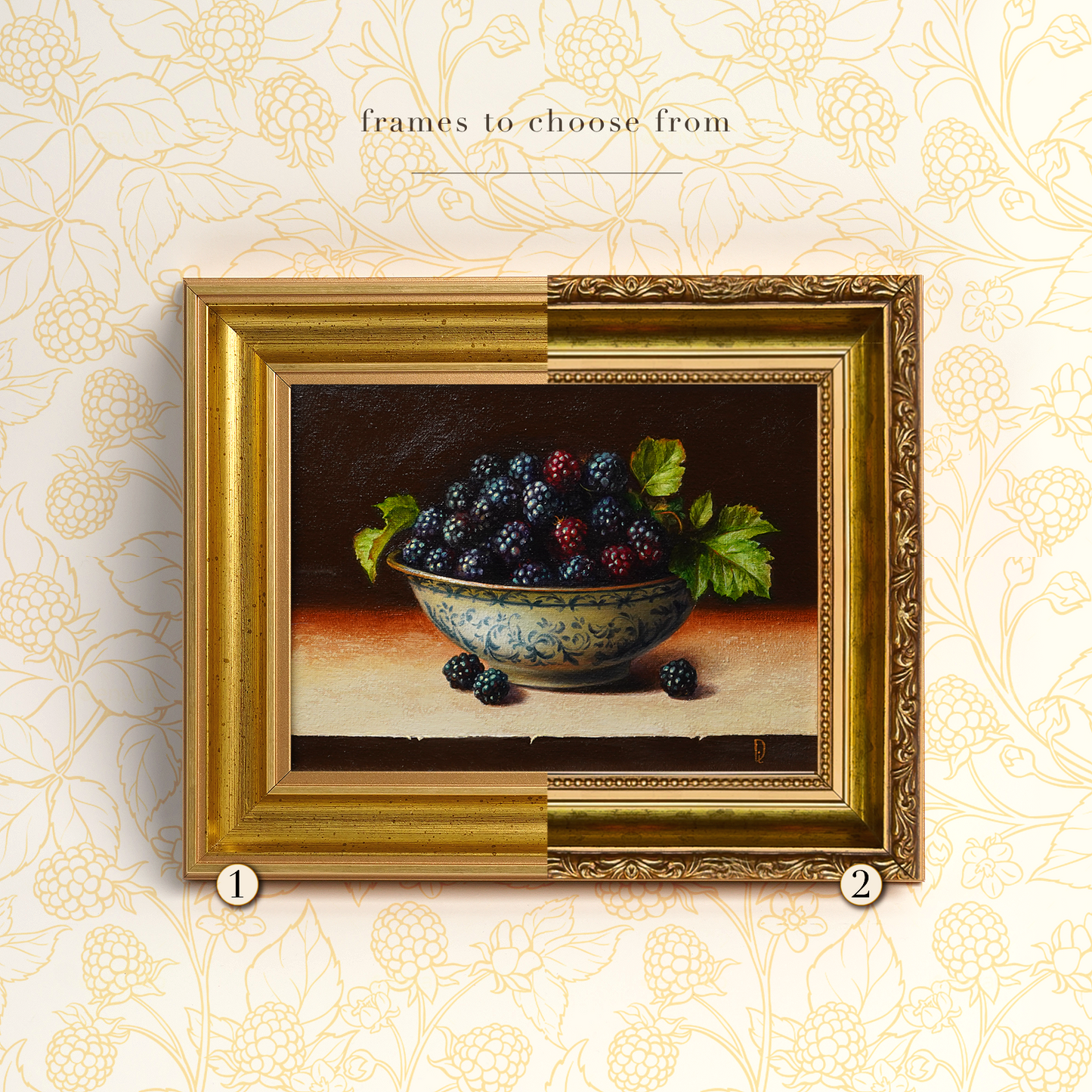 Original Blackberries in a Cup Oil Painting