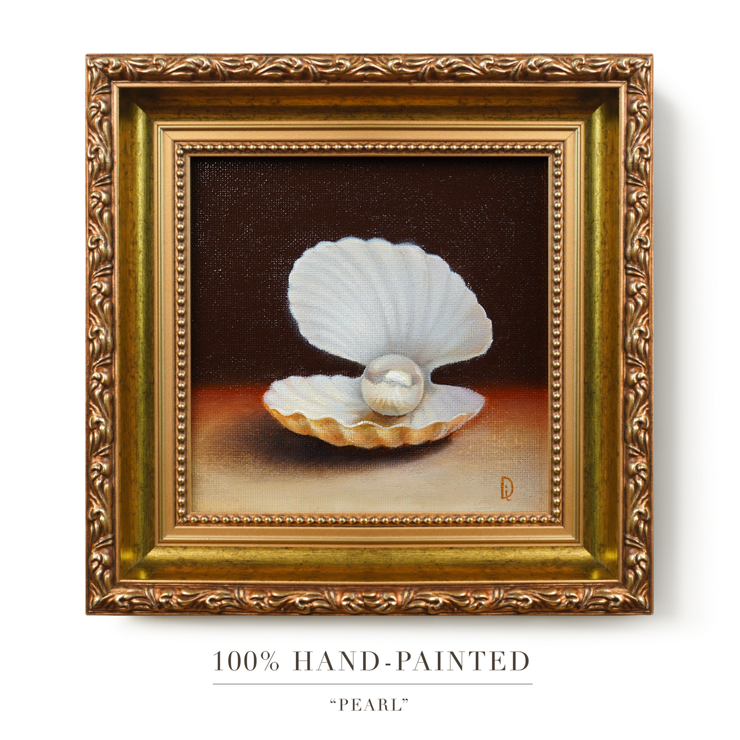 Original Seashell Pearl Miniature Oil Painting