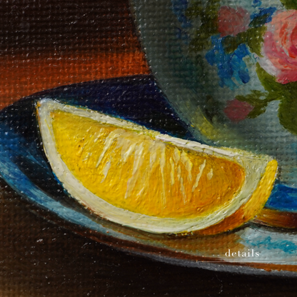 Original Tea Cup with Lemon Slice Miniature Oil Painting