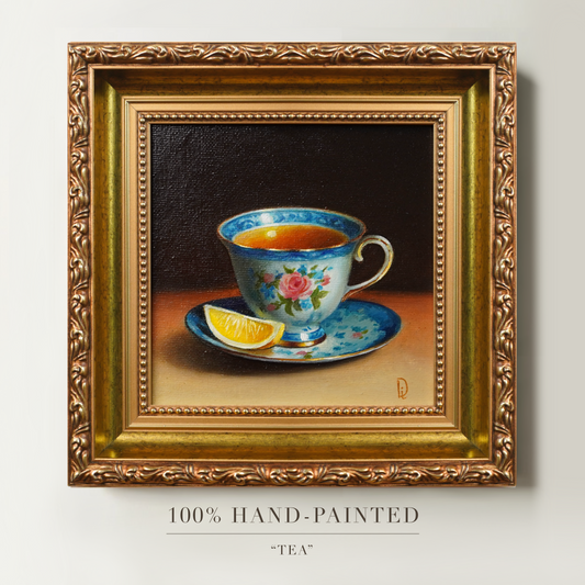 Original Tea Cup with Lemon Slice Miniature Oil Painting
