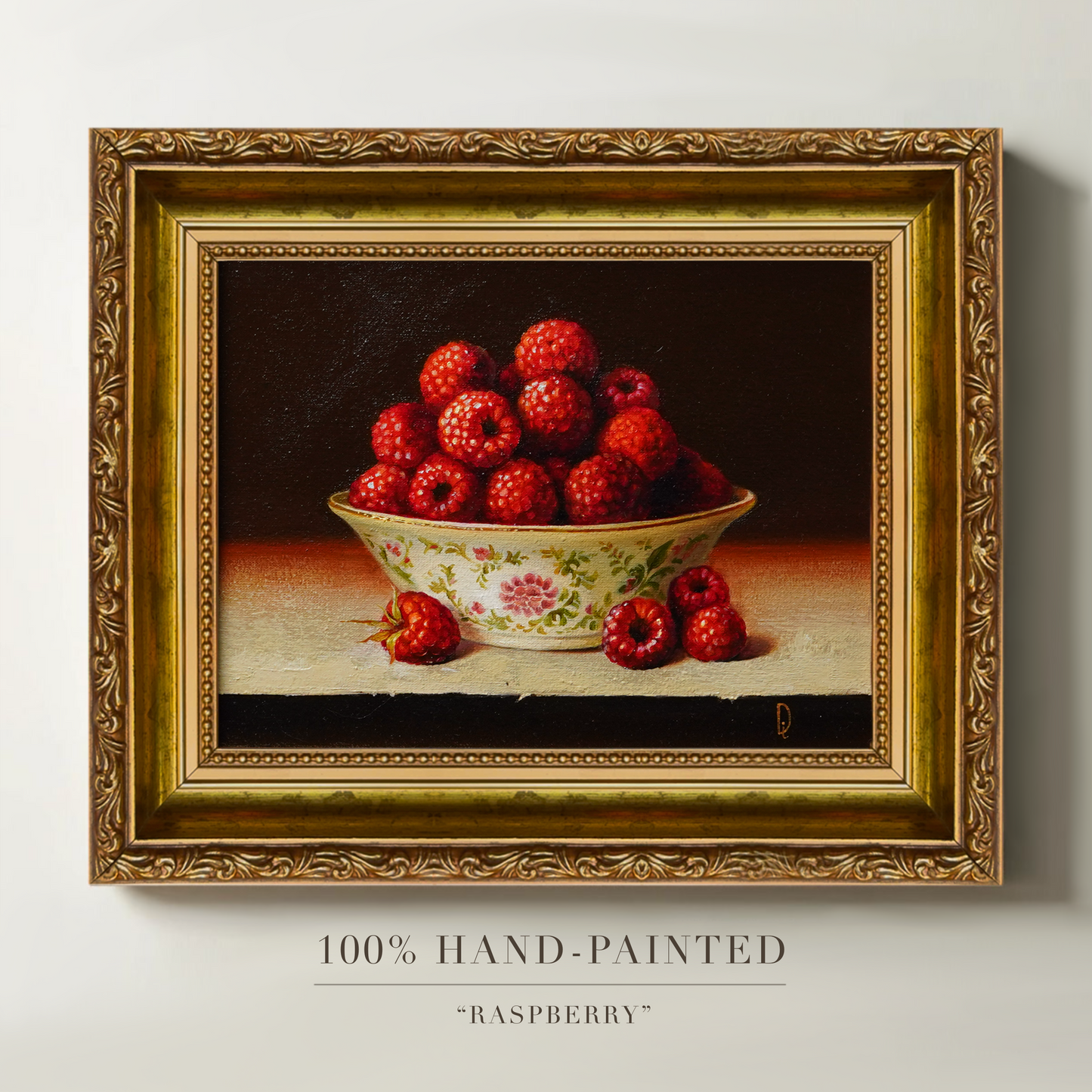Original Raspberries in a Cup Oil Painting