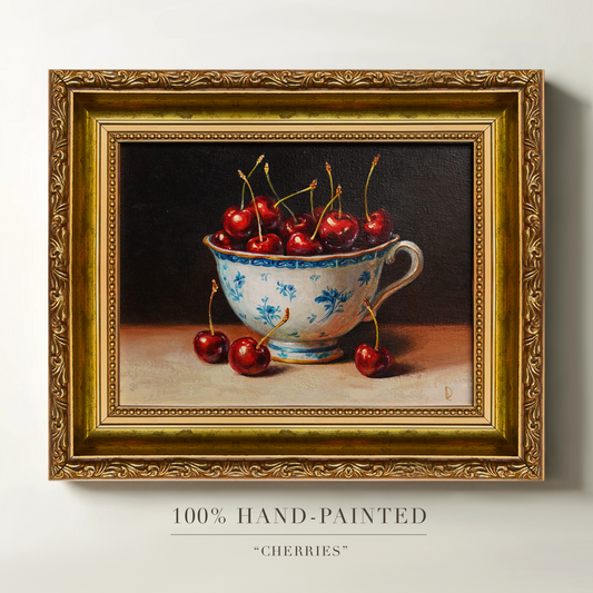 Original Cherries in a Cup Oil Painting