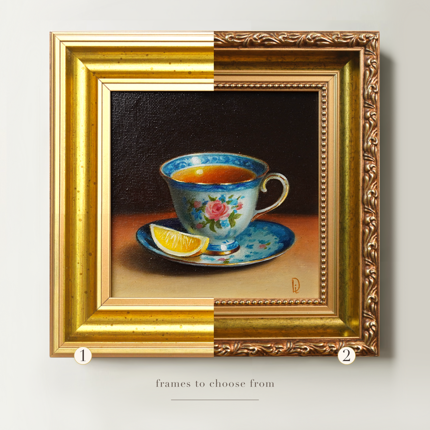 Original Tea Cup with Lemon Slice Miniature Oil Painting