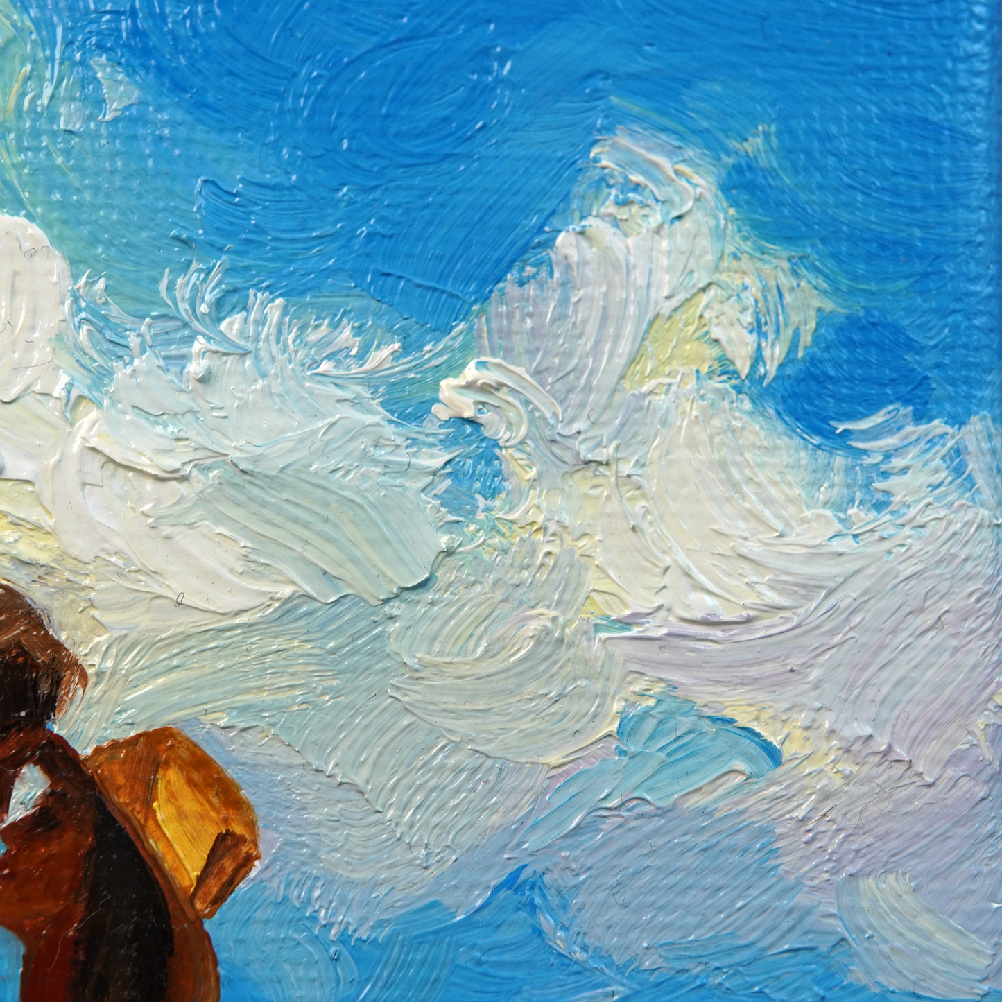 Original Sunflower Field Couple & Minibus Oil Painting