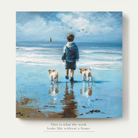 Original Coastal Boy with Dogs Oil Painting