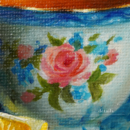 Original Tea Cup with Lemon Slice Miniature Oil Painting