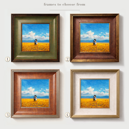 Original Couple in Sunflower Field Oil Painting