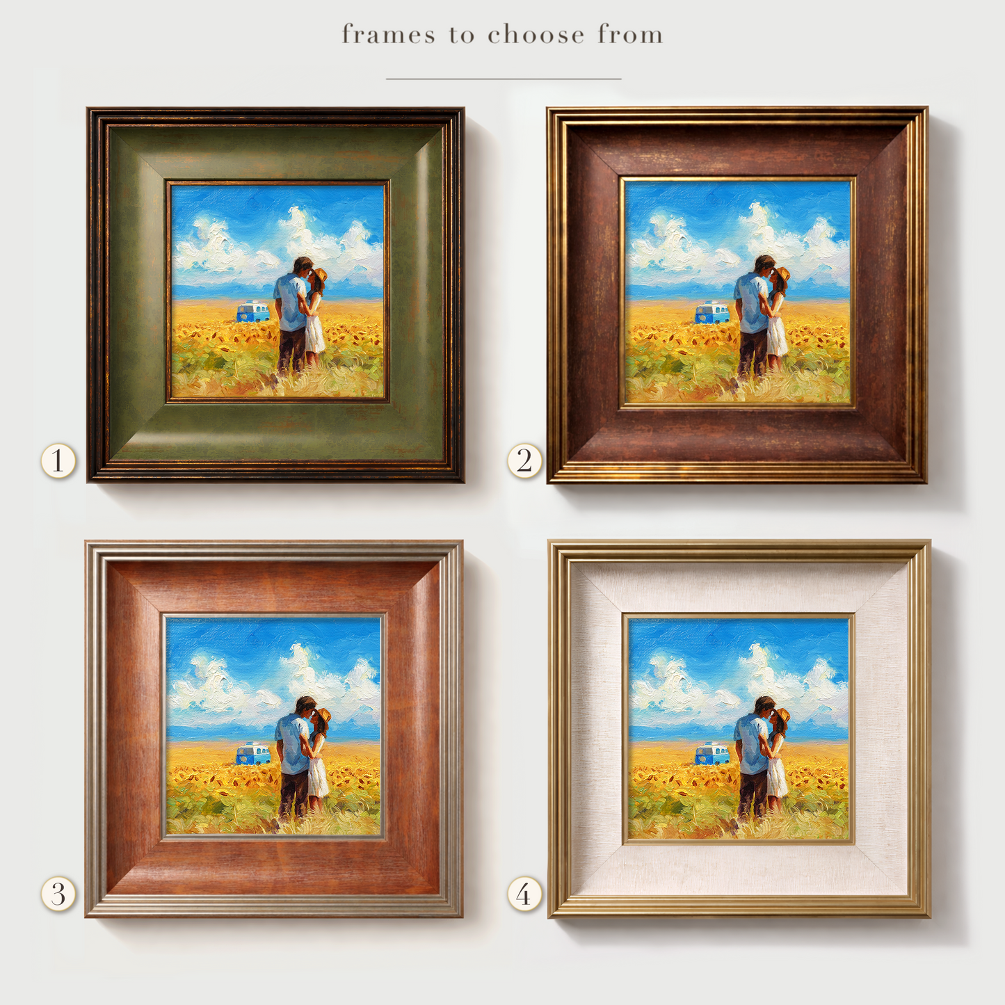 Original Sunflower Field Couple & Minibus Oil Painting