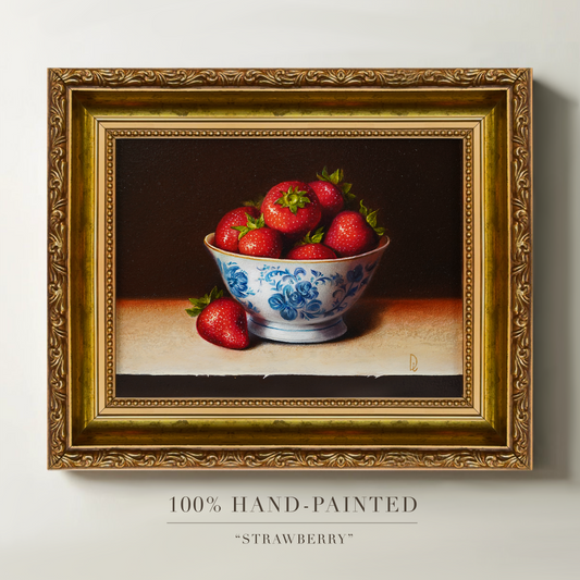Original Strawberries in a Cup Oil Painting