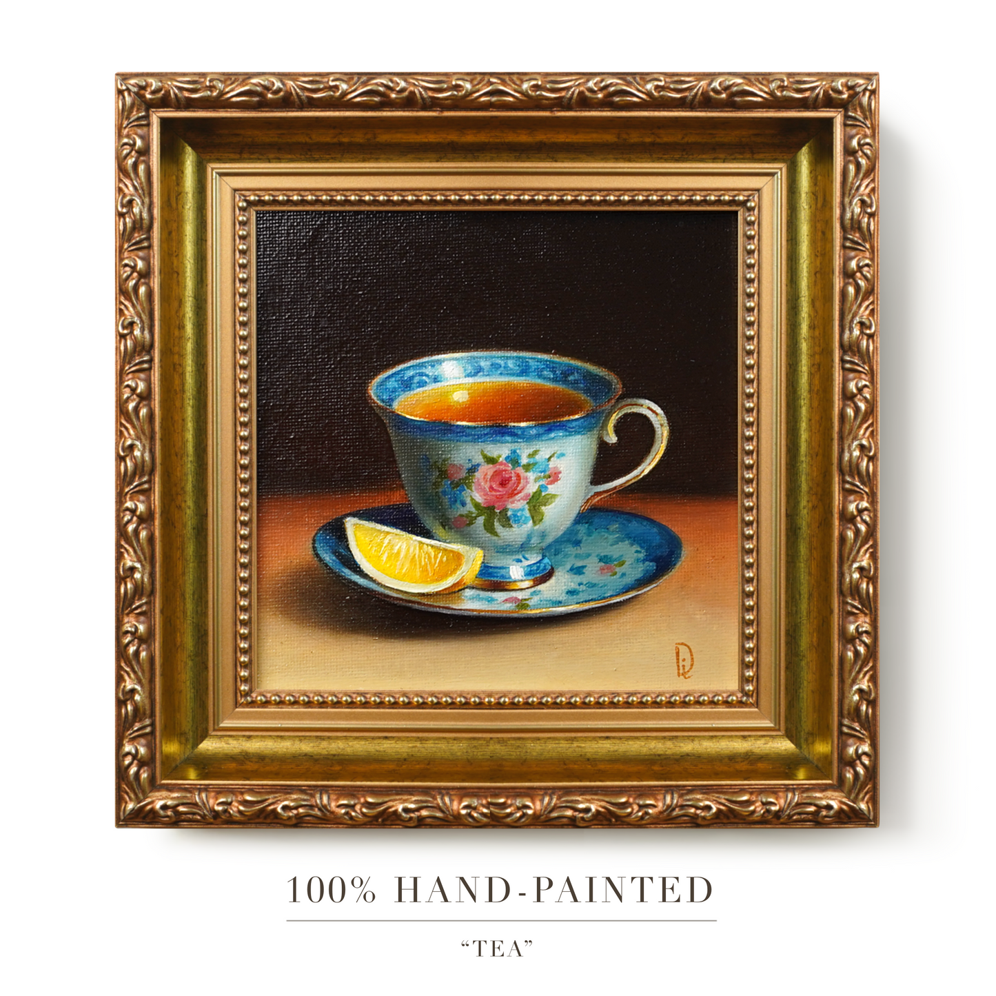 Original Tea Cup with Lemon Slice Miniature Oil Painting