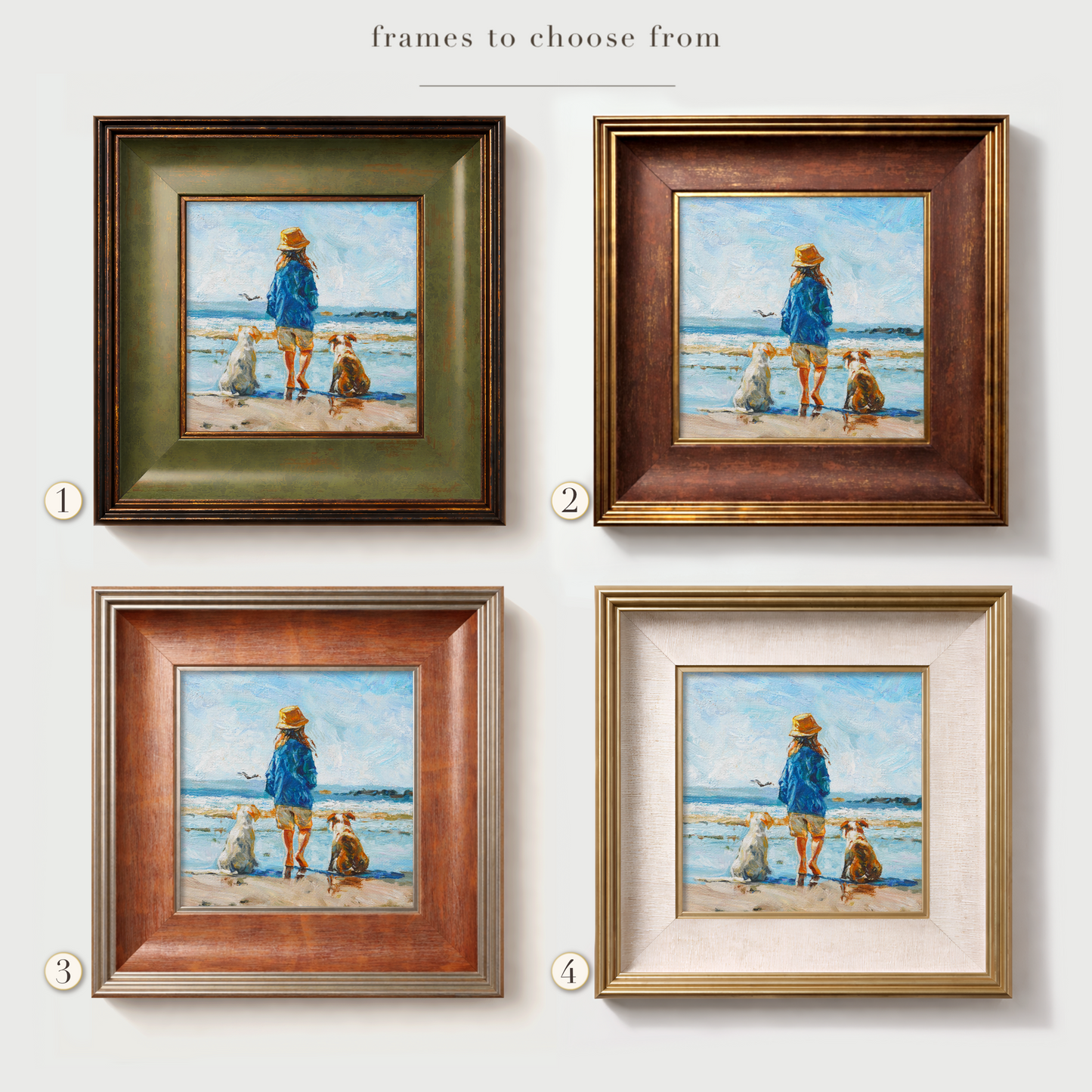 Original Coastal Girl with Dogs Oil Painting