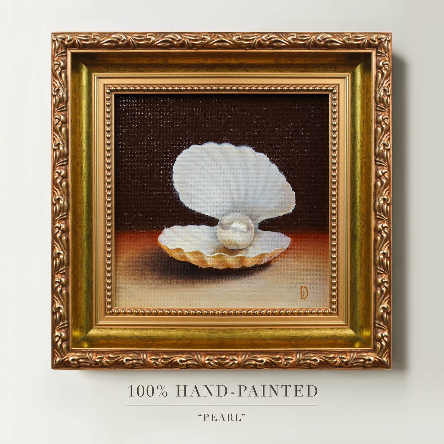 Original Seashell Pearl Miniature Oil Painting